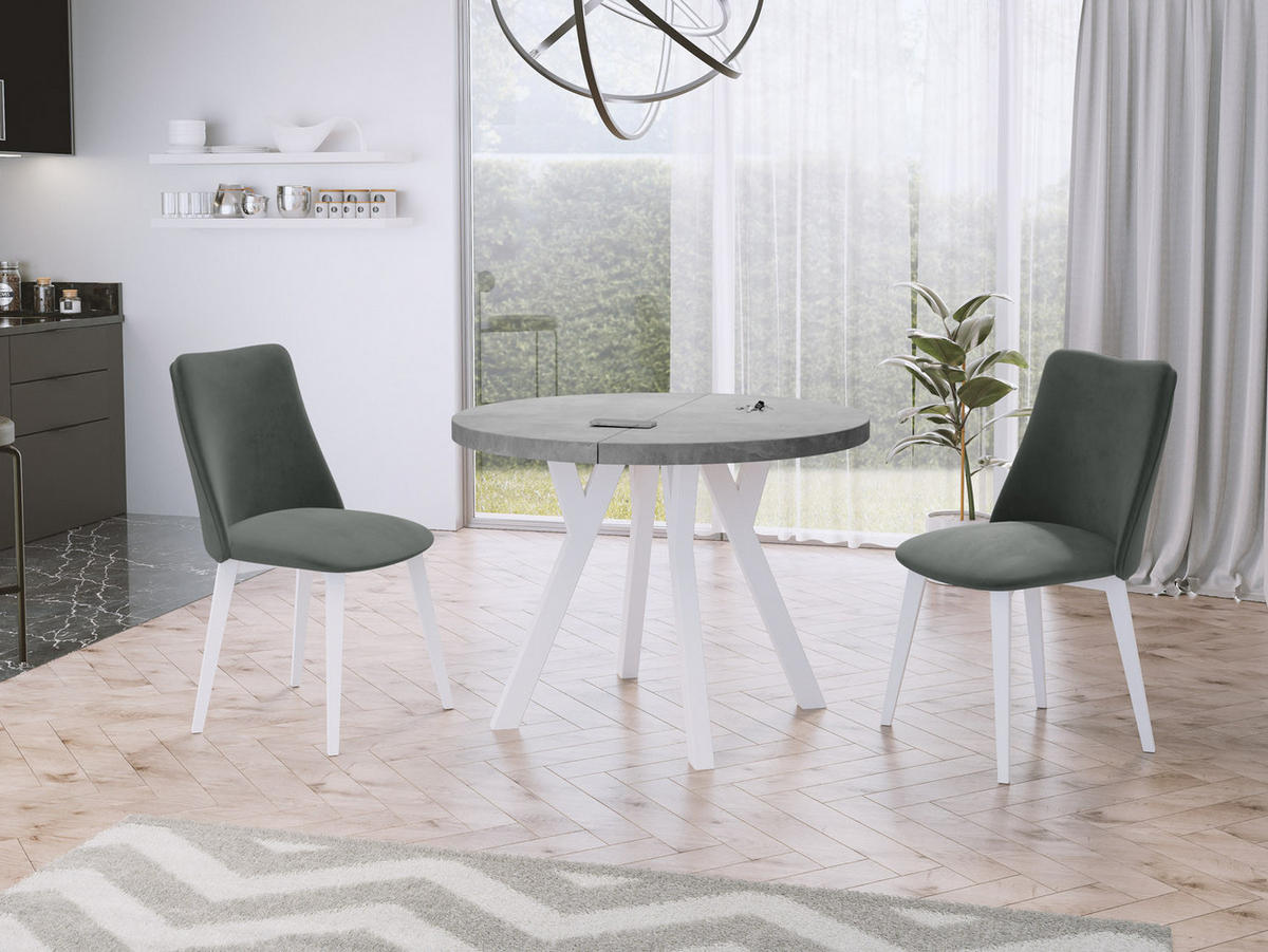ESSTISCH Twixy runder ausziehbarer, Grauer Beton 100-200/100/76 cm - Hellgrau/Weiß, Holz/Holzwerkstoff (100/100/76cm) - WFL GROUP