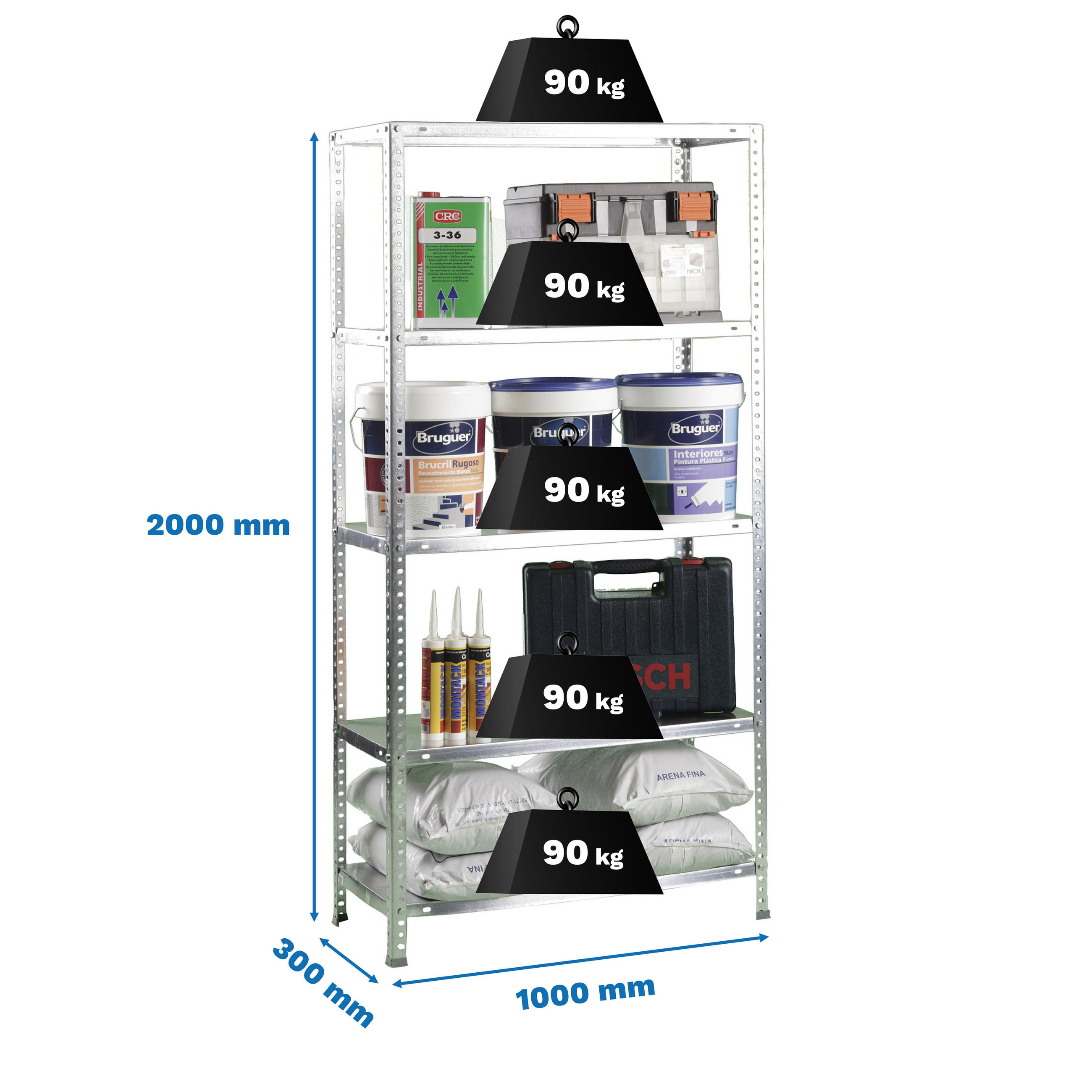 SCHRAUBREGAL PANDA TALL | HxBxT 200x110x30cm | 5 Fachböden | Fachlast 90kg | Verzinkt - Silberfarben, Metall (110/200/30cm) - PROREGAL