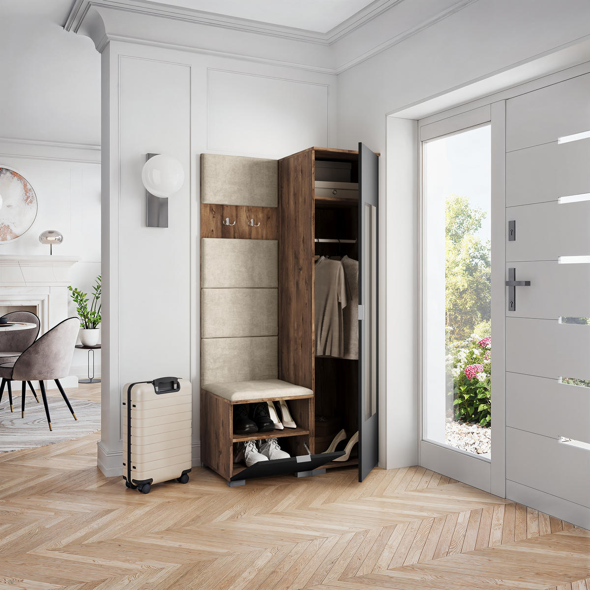 GARDEROBENSCHRANK VIRA 95/181/51 cm Modern Eichefarben - Eichefarben/Schwarz, Holzwerkstoff (95/181/51cm) - MASSENO