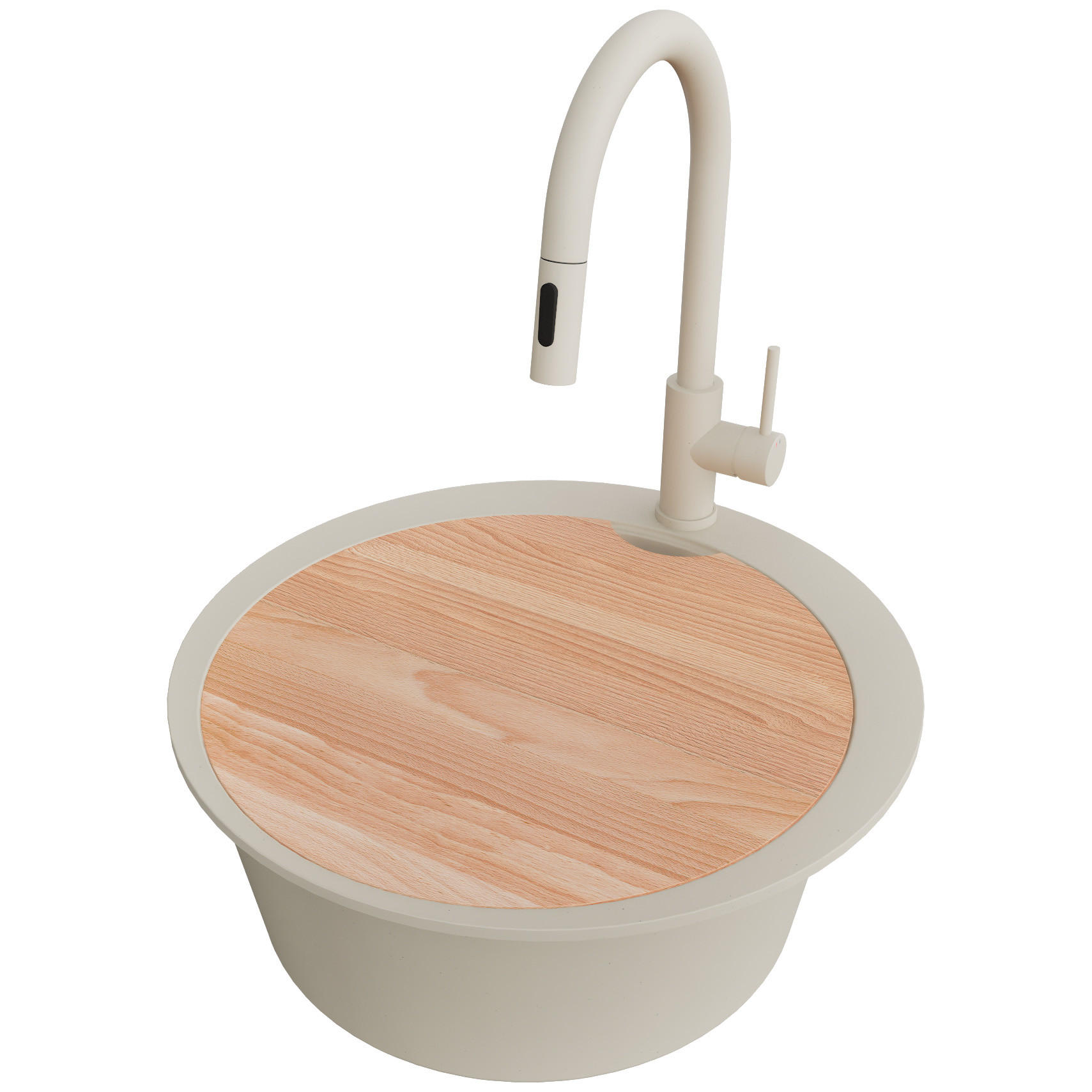 GRANITSPÜLE Pisa Max, 2-er set Beige 53/53 cm 1 Becken + Küchenarmatur 40/20 cm + Ablauf-Set + Schneidebrett ab 50er Unterschrank - Chromfarben/Beige, Kunststoff (53/20/53cm) - Primagran