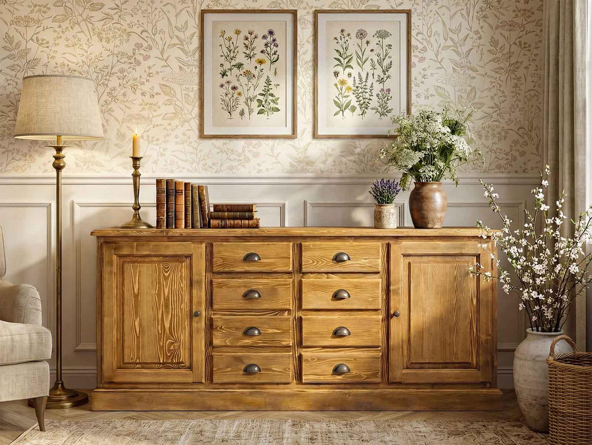 KOMMODE aus Massivholz CHARLOTTE 2 - Hellbraun, Holz (200/90/50cm) - Seart