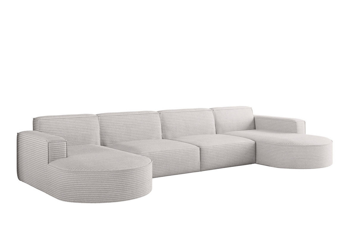 ECKSOFA U-Form XL Designer MODENA stoff Dicker Cord Poso Ecru - Ecru, Holz (165/382cm) - Kaiser Möbel