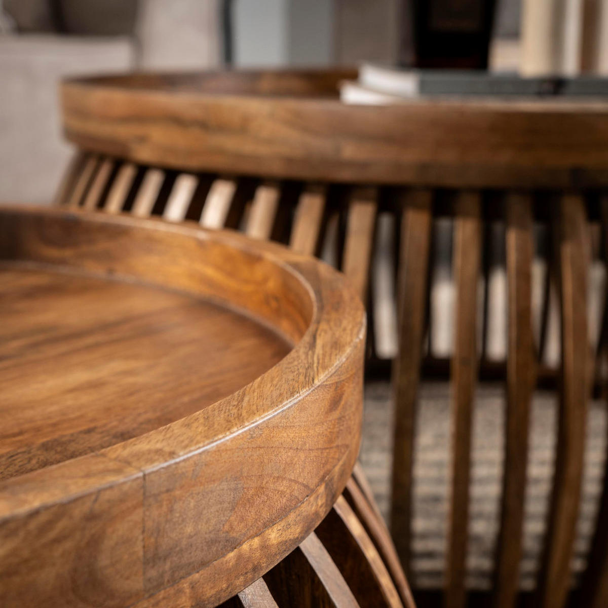 COUCHTISCH-SET DARIO GLOBE Satztische in edler Lamellen-Optik - Sandfarben, Holz (78/78/40cm) - alesvelt