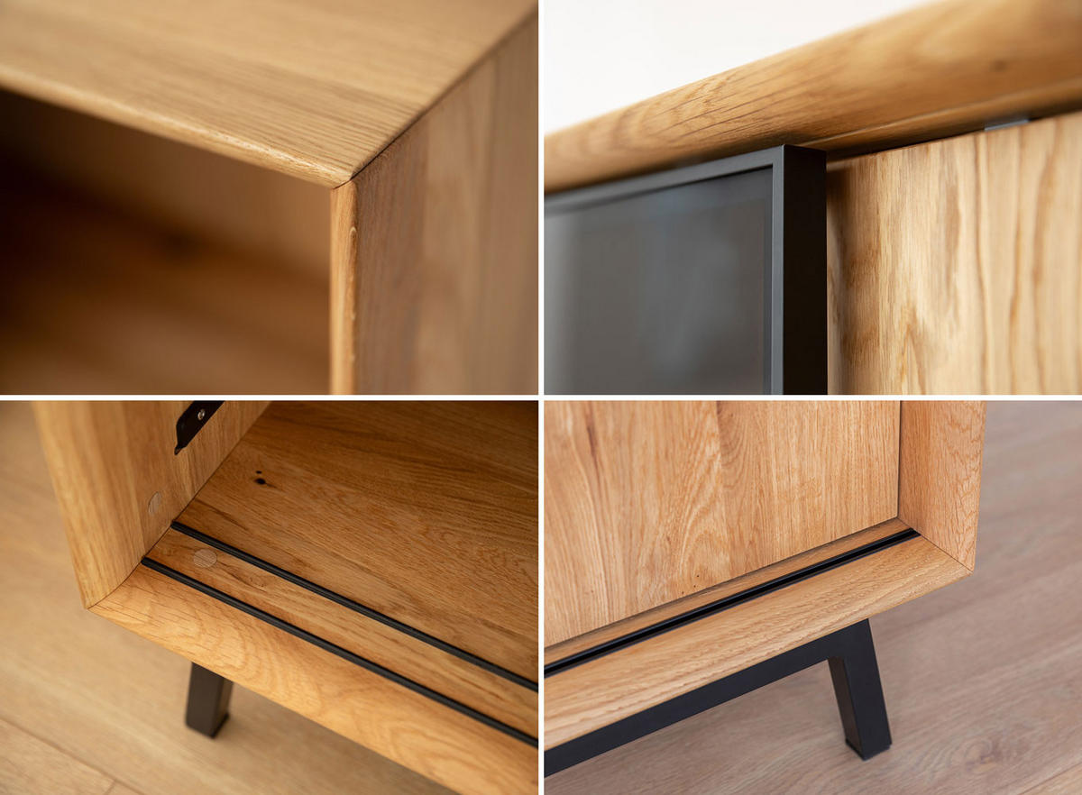 LOWBOARD Modern Loft Eiche Natur 200 / 50 / 52cm - Eichefarben/Schwarz, Holz/Metall (200/52/50cm) - Feldmann-Wohnen