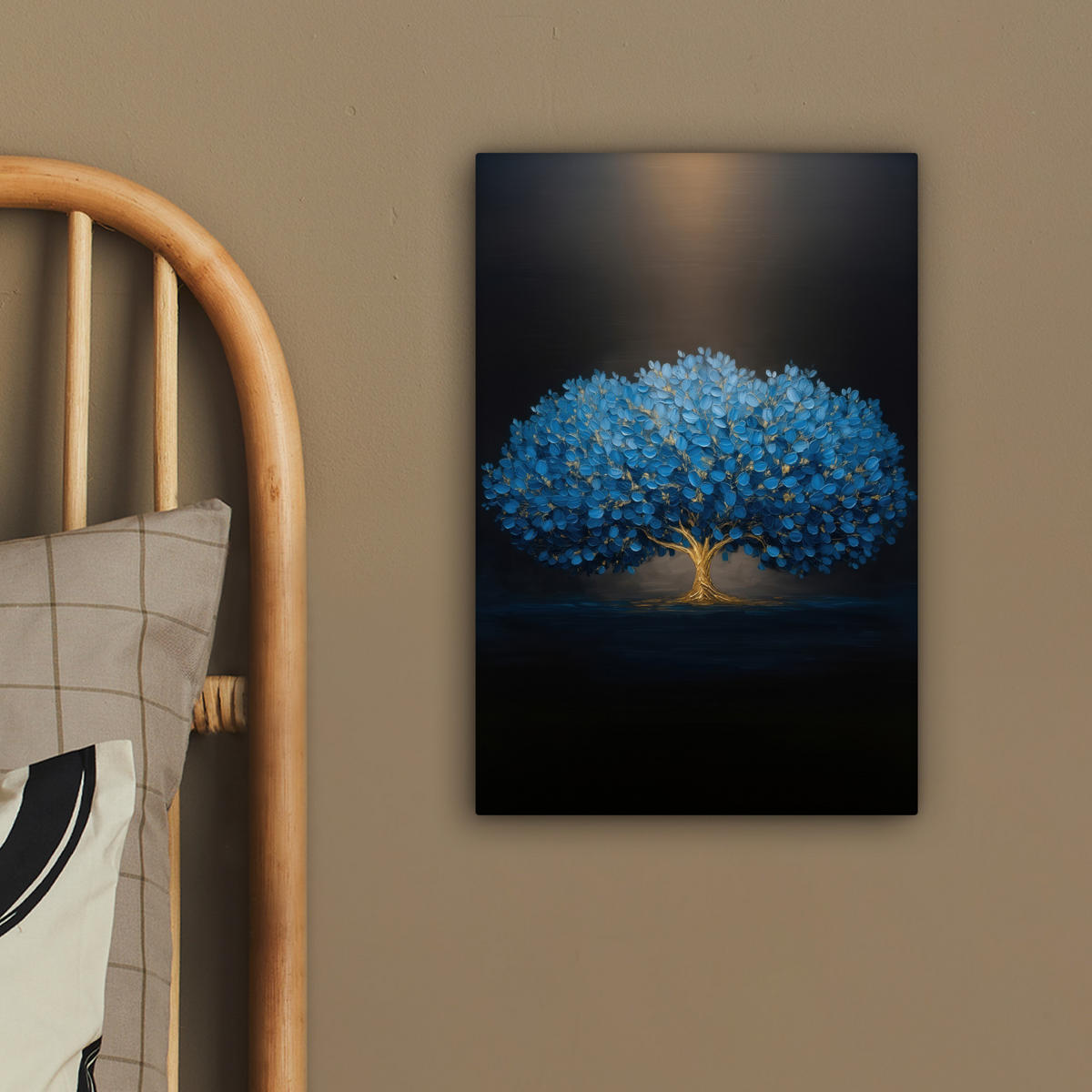 LEINWANDBILD Baum - Blau - Blätter - Pinselstriche Deko Wohnzimmer 20x30 cm - Blau, Textil (20/30cm) - MuchoWow