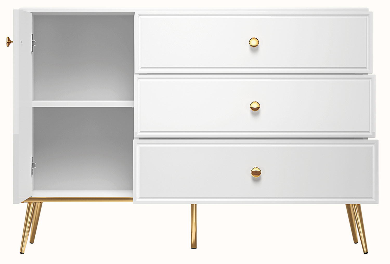 SIDEBOARD Goldin weiß / weiß hochglanz /gold 120 / 40 / 85cm - Weiß Hochglanz/Weiß, Holz/Holzwerkstoff (120/85/40cm) - Feldmann-Wohnen