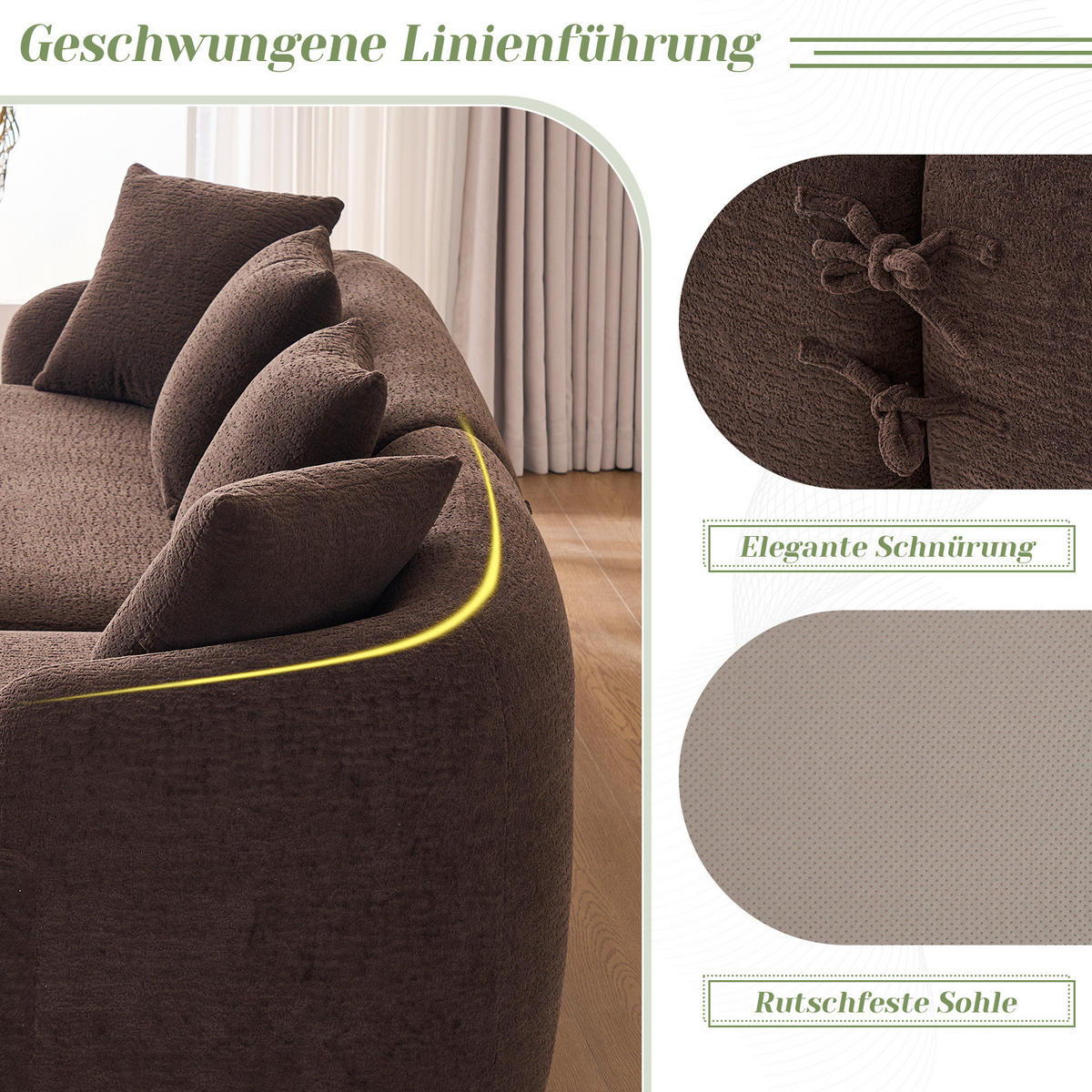 SOFA 3-Sitzer bogenförmig Chenille Braun - Braun, Textil (150/243cm) - Meubliv