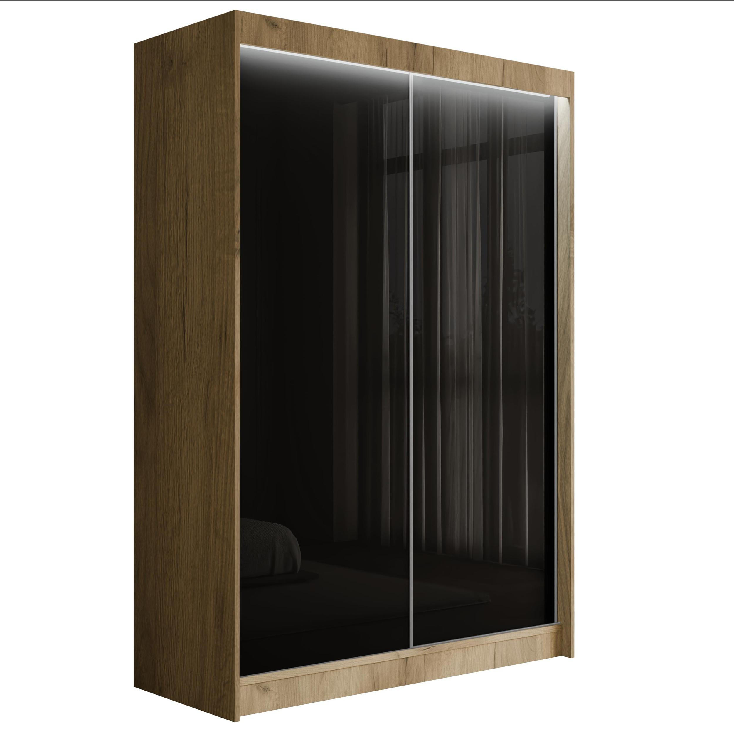 KLEIDERSCHRANK PEKA mit LED - 150 cm - Eichefarben|Schwarz - Eichefarben/Schwarz, Holzwerkstoff (150/215/61cm) - ALTDECOR