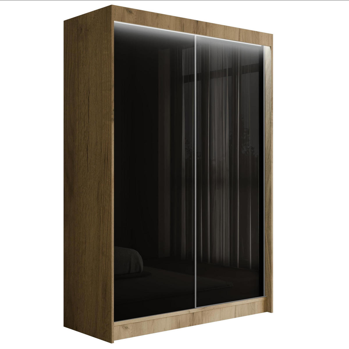 KLEIDERSCHRANK PEKA mit LED - 120 cm - Eichefarben|Schwarz - Eichefarben/Schwarz, Holzwerkstoff (120/215/61cm) - ALTDECOR