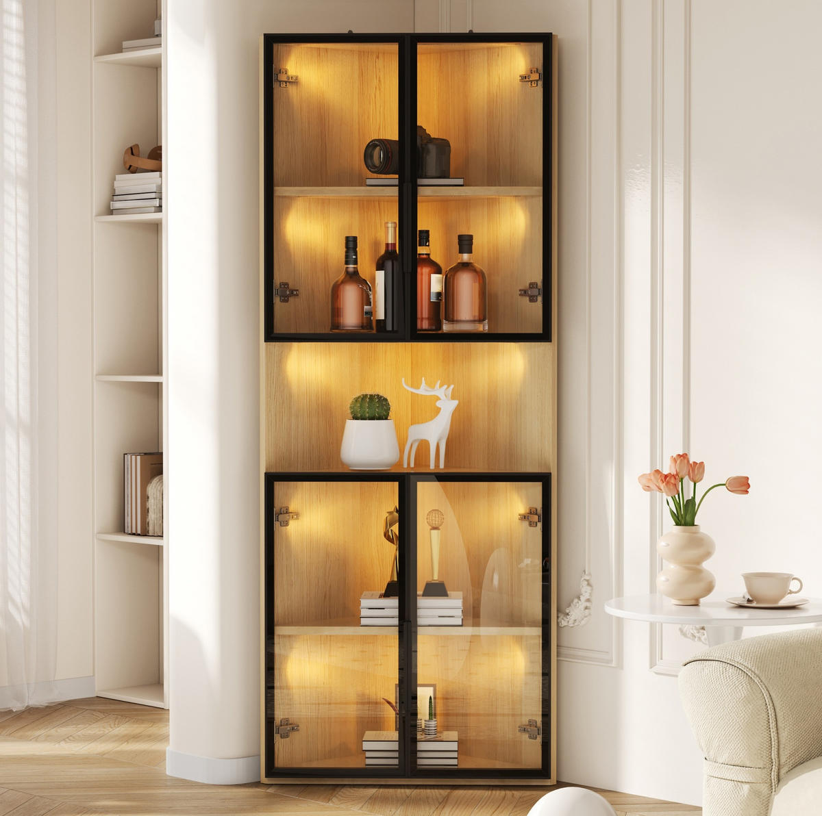 VITRINE 62/32/160 cm aus MDF mit LED-Beleuchtung Eichefarben - Eichefarben, Holzwerkstoff (62/160/32cm) - Modenvie