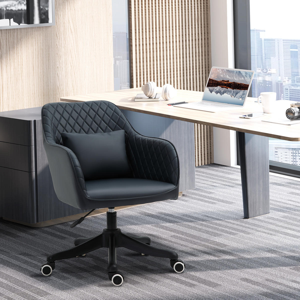 MASSAGE Bürostuhl Drehstuhl Arbeitstuhl mit Vibrationsfunktion Kunstleder Grau - Anthrazit, Leder (70/86/57cm) - Vinsetto