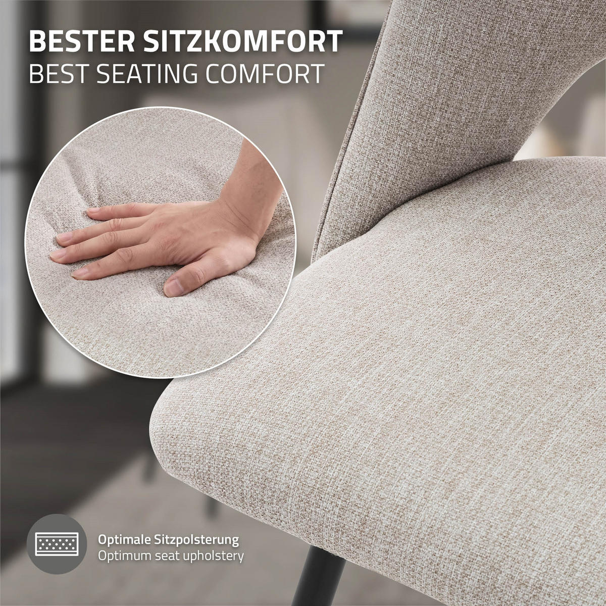 ESSZIMMERSTUHL Beige 4er Set - Beige/Schwarz, Textil/Metall (53/89/57cm) - ML-DESIGN
