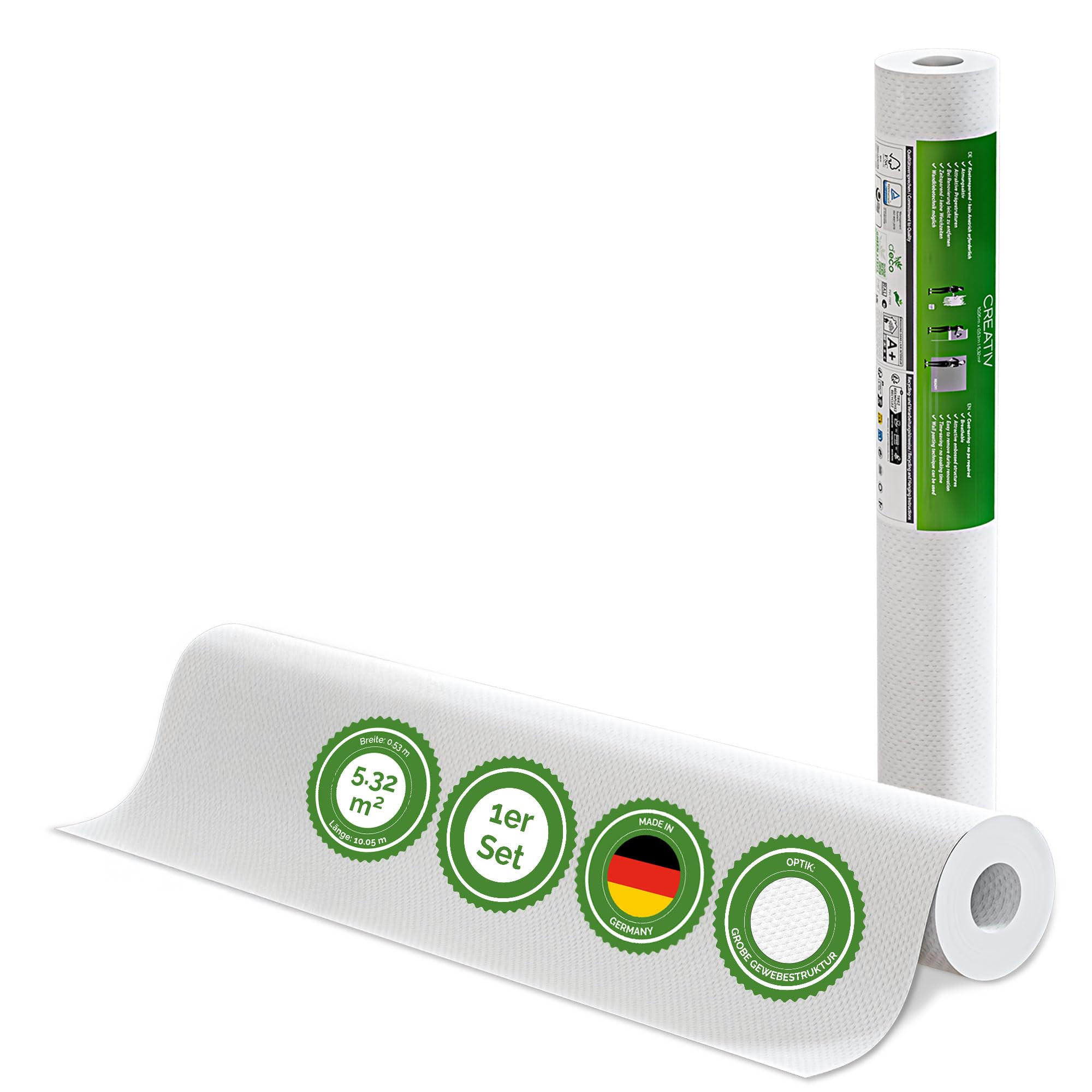 VLIESTAPETE Creative Grobe Gewebestruktur 10,05 m x 0,53 m - Weiß, Papier (53/10cm)