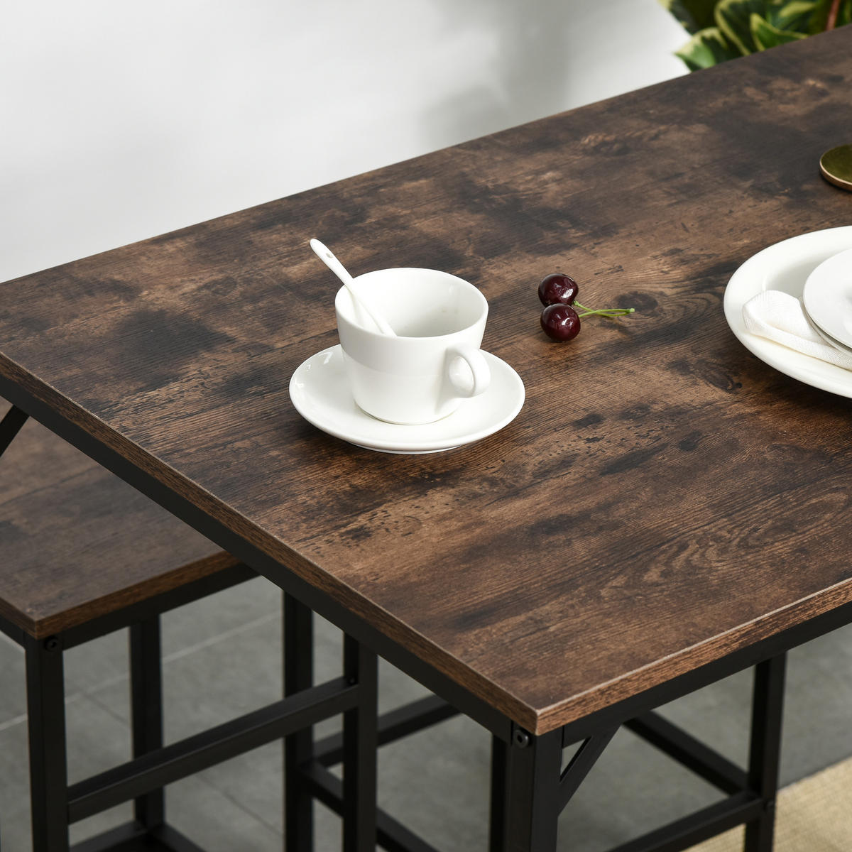 BARTISCH-SET Stehtisch mit 4 Barhockern 5-teiliges Tischset Stahl Braun - Braun, Kunststoff (60/88/100cm) - HOMCOM