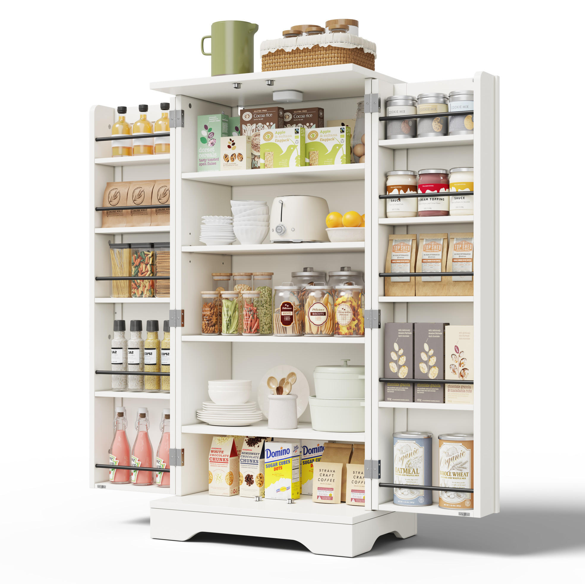 HOCHSCHRANK aus MDF mit 3D-Wellentüren, LED-Sensorlicht und verstellbarem Einlegeboden, 120/60/40 cm, Weiß - Weiß, Holzwerkstoff (60/120/40cm) - Redom
