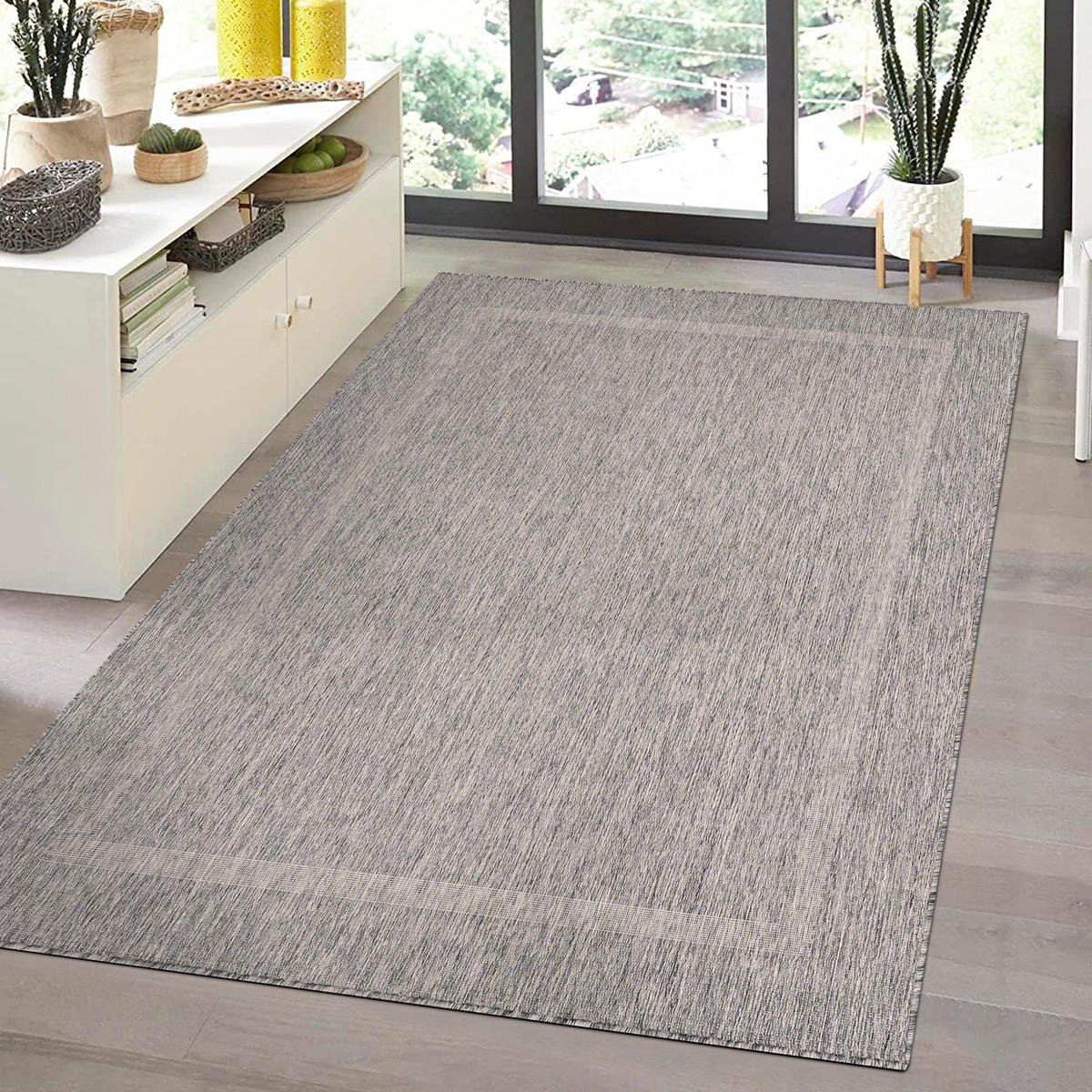 TEPPICH Outdoor Flachgewebe Uni-Design Polypropylen Balkon Grau Rechteckig 240x340 - Grau, Textil (240/340cm) - KADIMA DESIGN