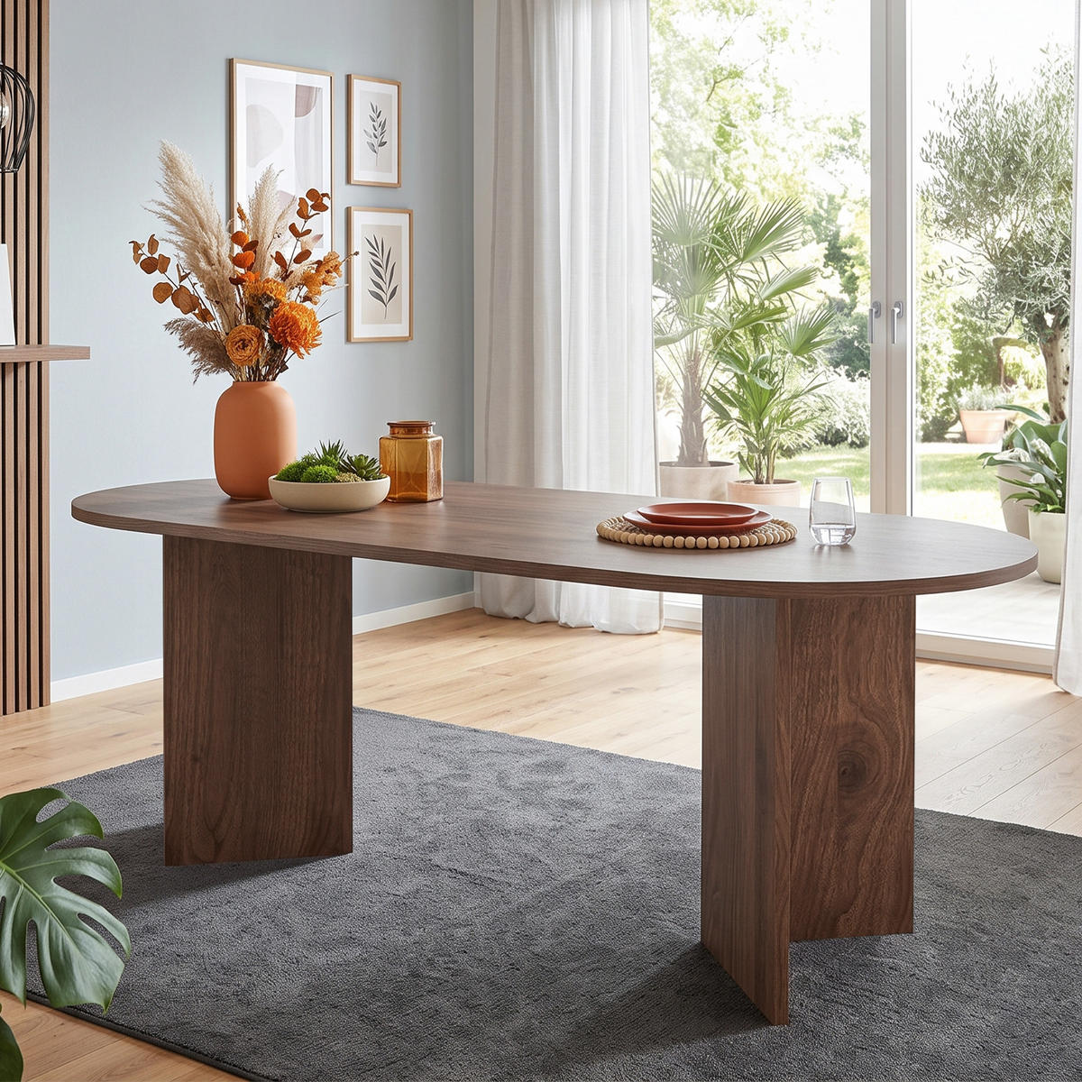 ESSTISCH 160x80cm Nussbaum für 6-8 Personen mit abgerundeten Ecken MDF - Braun, Holz (97.69/68.5/14.2cm) - Raelunyi