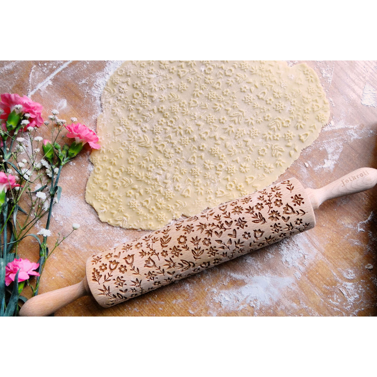 TEIGROLLE Flower Power, groß, 43 cm, Buchenholz - Braun, Holz (43cm) - Folkroll