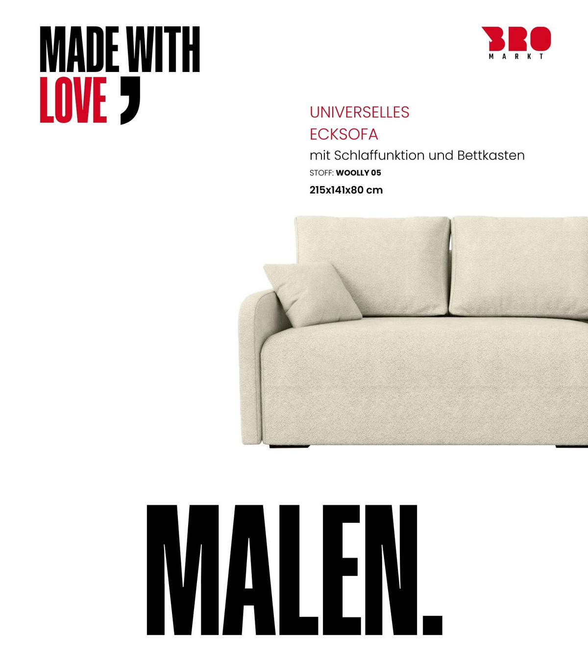 ECKSOFA Malen mit Schlaffunktion Beige Bouclé - Ecru, Textil (215/141cm) - Bromarkt