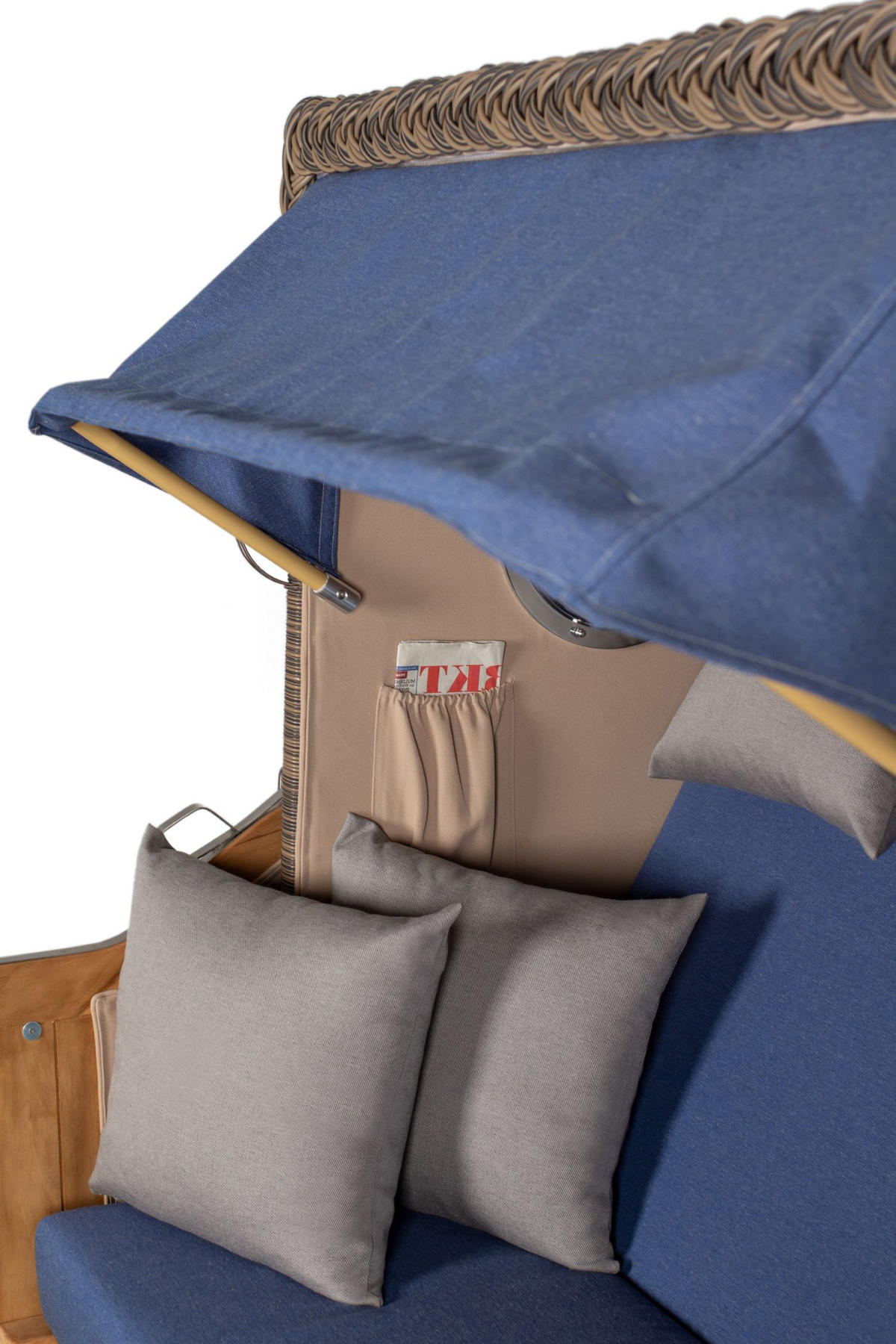 STRANDKORB Komplettset: Ammersee Teak Bullauge - PE grau - Modell 595 - Blau/Grau, Holz/Kunststoff (125/165/80cm) - bene living