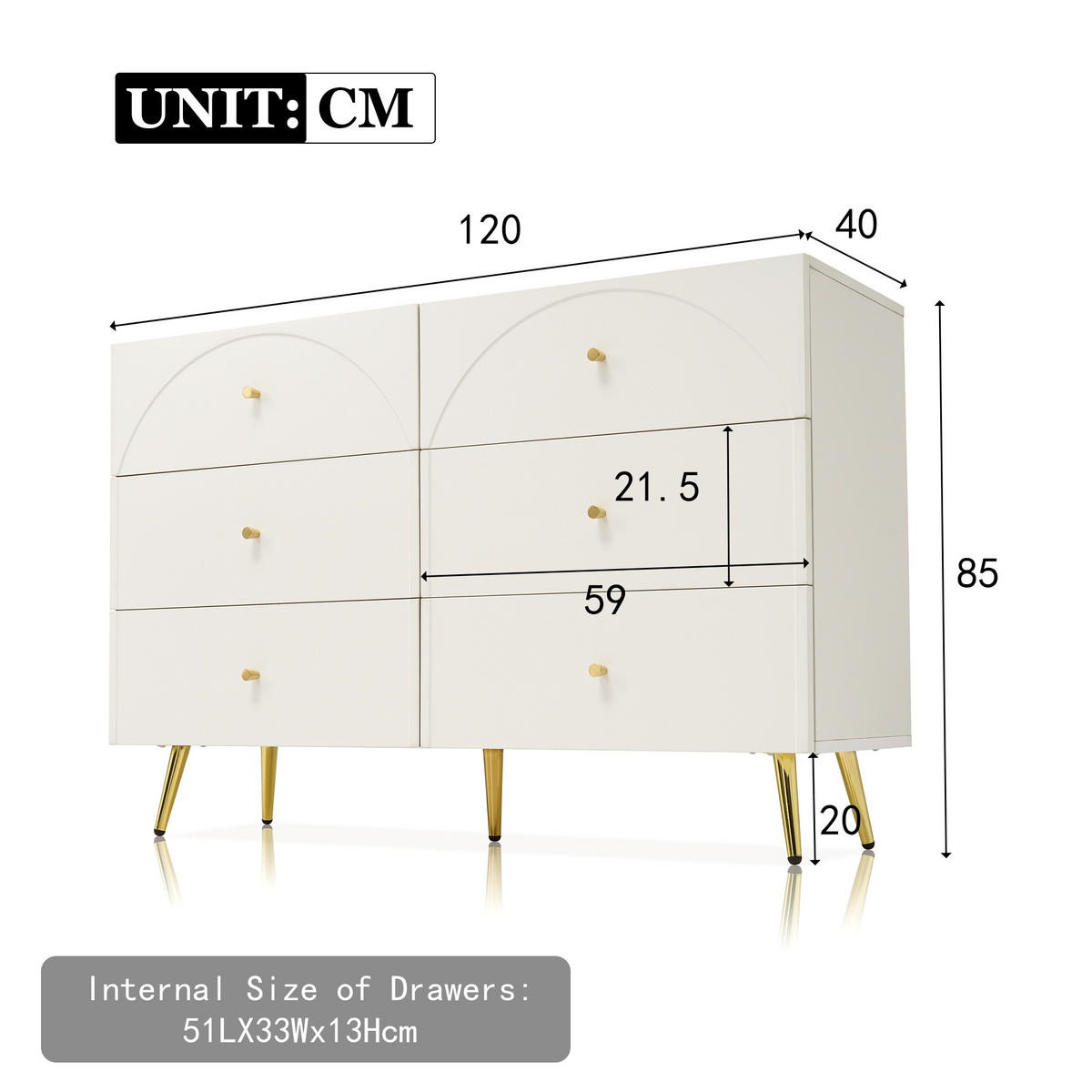 SIDEBOARD Weiß 120/40/85 cm - Weiß, Holzwerkstoff/Metall (40/85/120cm) - Urban Meuble