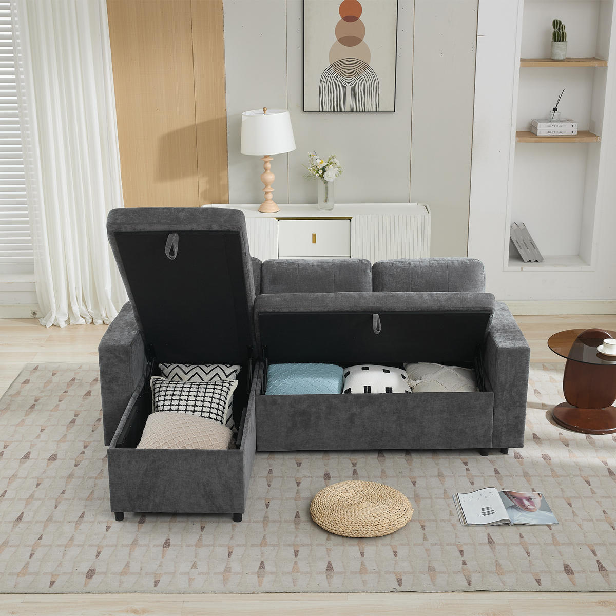 ECKSOFA 202/136/85 cm Grau mit Stauraum - Grau, Textil (202/136cm) - Oxeza