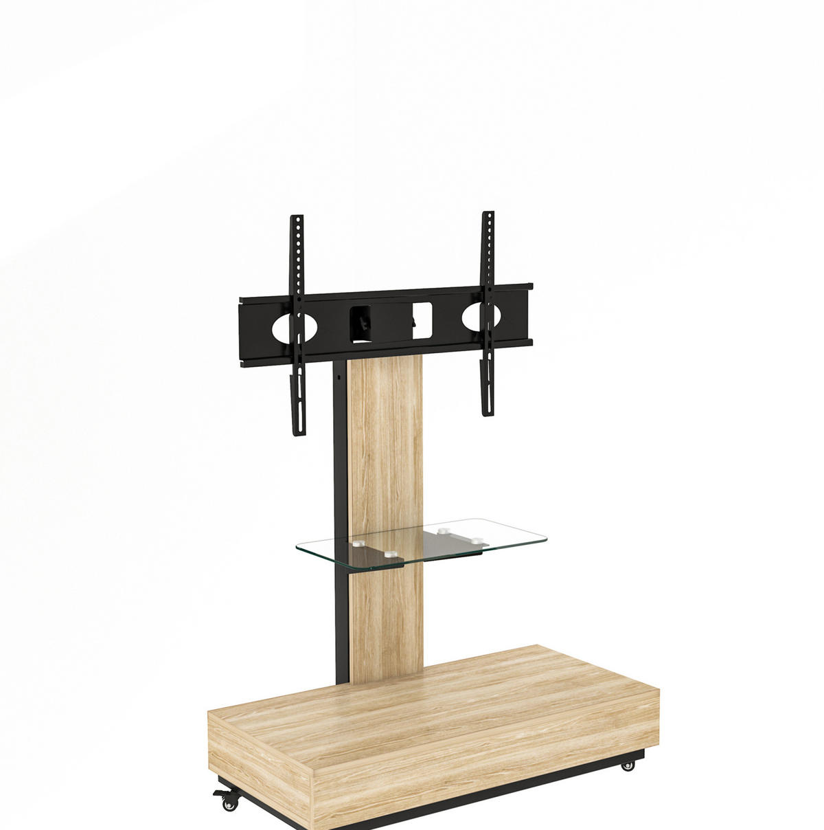 TV-HALTERUNG auf Rollen für 32–75 Zoll – höhenverstellbar & schwenkbar - Hellbraun, Holzwerkstoff (80/150/40cm) - BEAOK