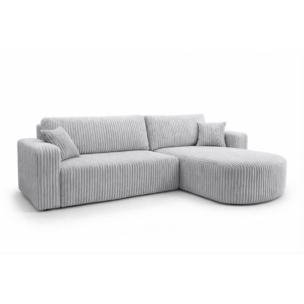 Kaiser Möbel ROHOVÁ SEDAČKA s funkcí spaní, manšestrová tkanina Tilia, Šedá, Pravá strana, ROUND ONE XL
