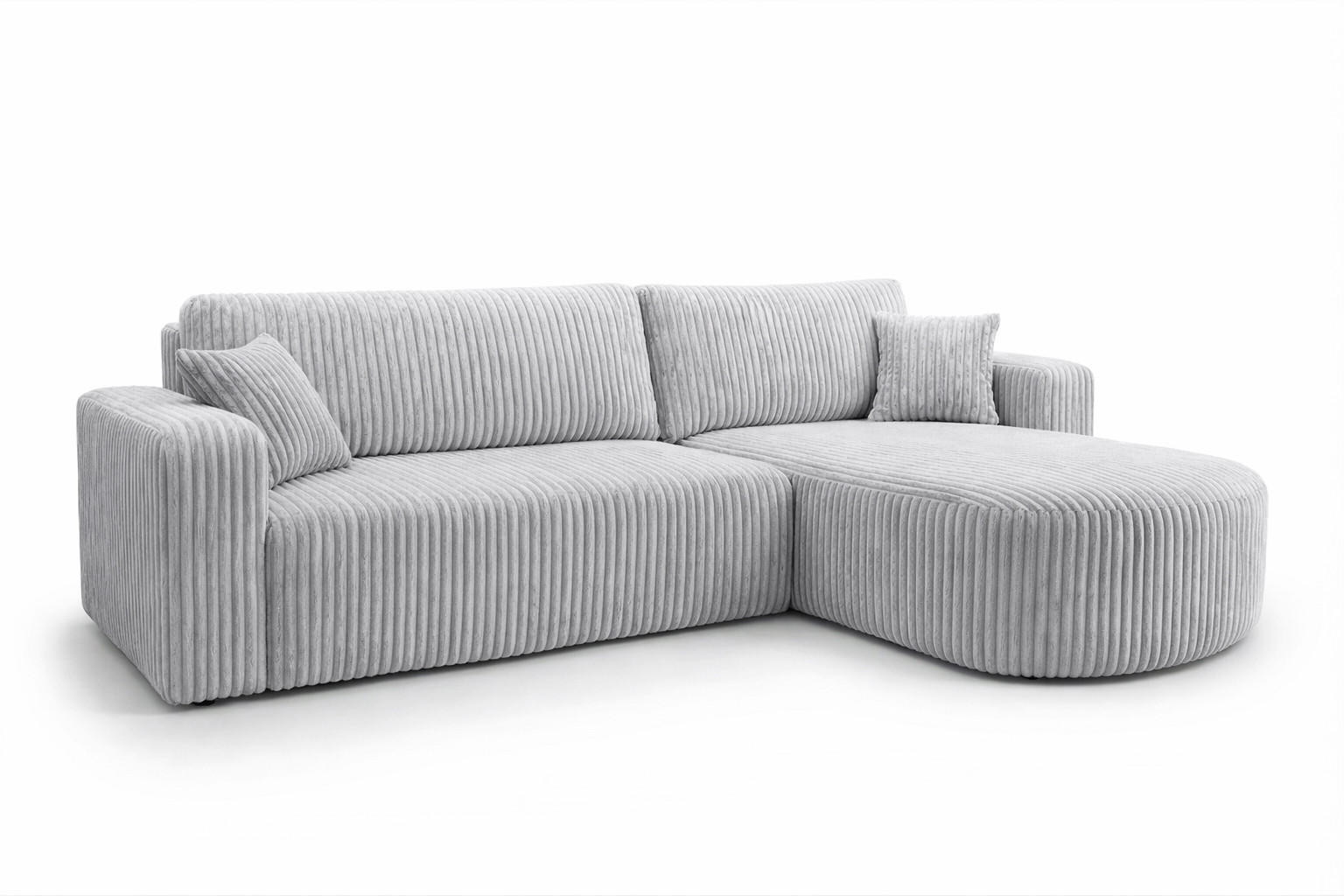 ECKSOFA Mit Schlaffunktion, Cordstoff Tilia, Grau, Rechts, ROUND ONE XL - Grau, Holz (271/175cm) - Kaiser Möbel