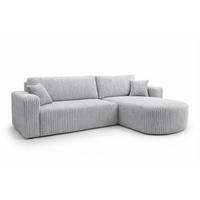 ECKSOFA Mit Schlaffunktion, Cordstoff Tilia, Grau, Rechts, ROUND ONE XL - Grau, Holz (271/175cm) - Kaiser Möbel