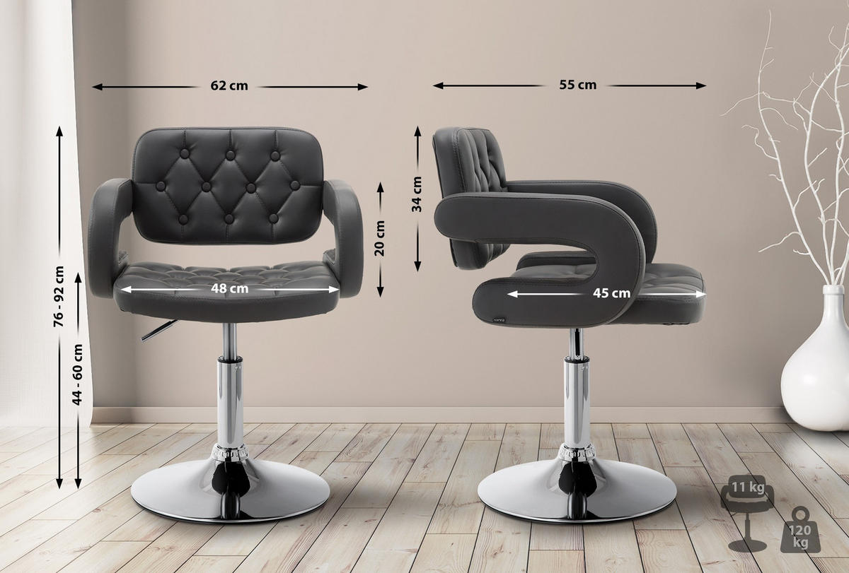 SESSEL Lederlook grau - Chromfarben/Grau, Textil/Metall (62/76/55cm) - CLP