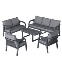 GARTENLOUNGE-SET für 7 Personen mit Glas-Couchtisch und Seilgeflecht, Grau - Grau, Metall - Redom