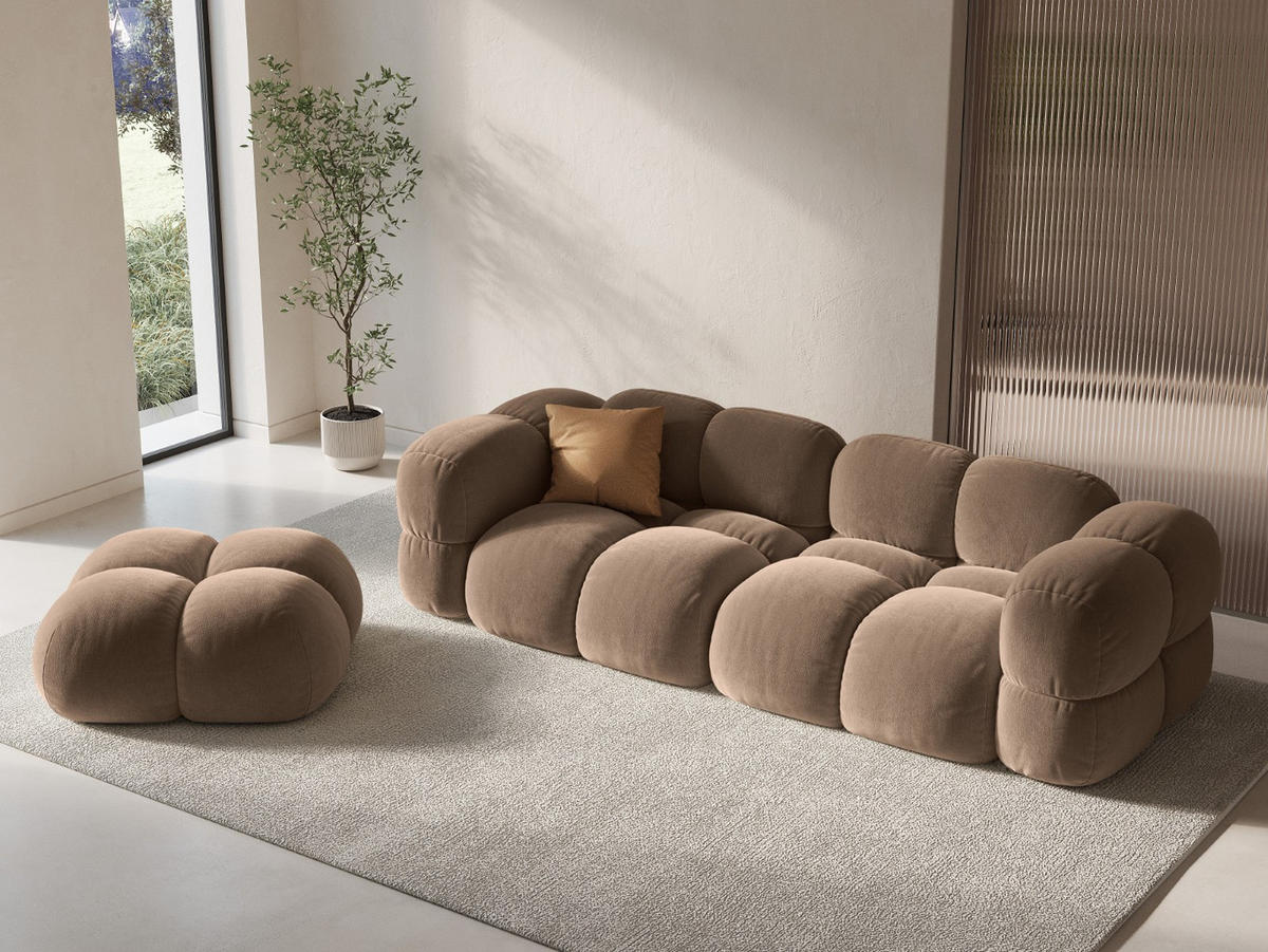 POUF Loretto aus Samt dunkelbeige - Mokka, Textil (90/40/90cm) - Cosmopolitan Design