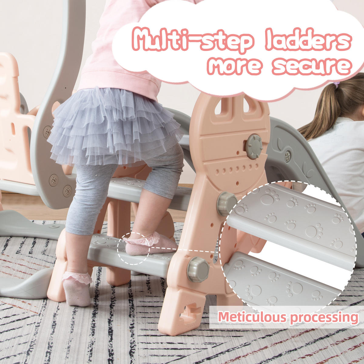 KINDERRUTSCHE 4 in 1 Schaukel Basketball Kletterleiter rosa grau - Rosa, Holz (70/102/70cm) - LEBENLANG