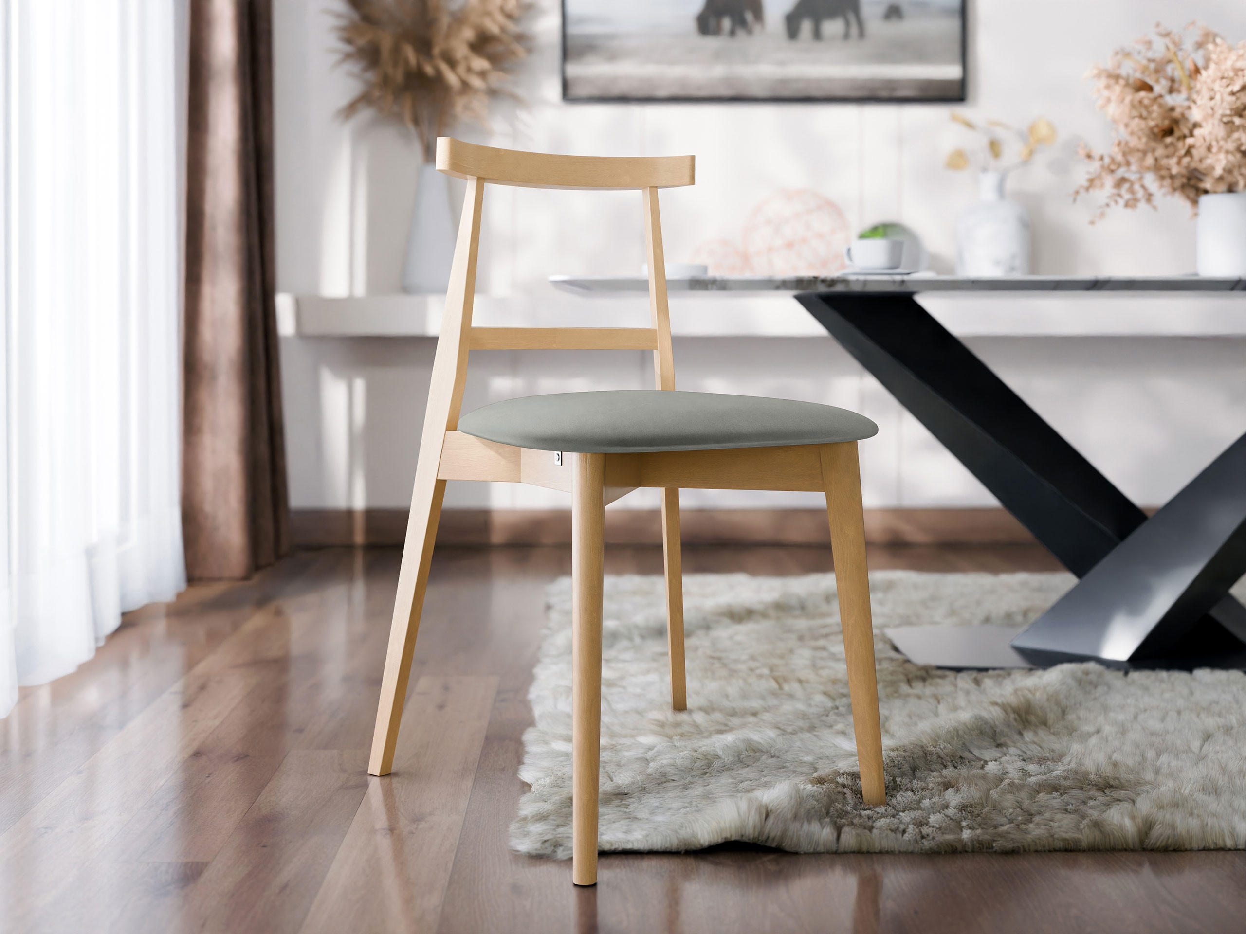 WOHNZIMMER STUHL KT71, Holzfarbe: Buche - Buchefarben/Grau, Holz/Textil (48/75/54cm) - MIRJAN24