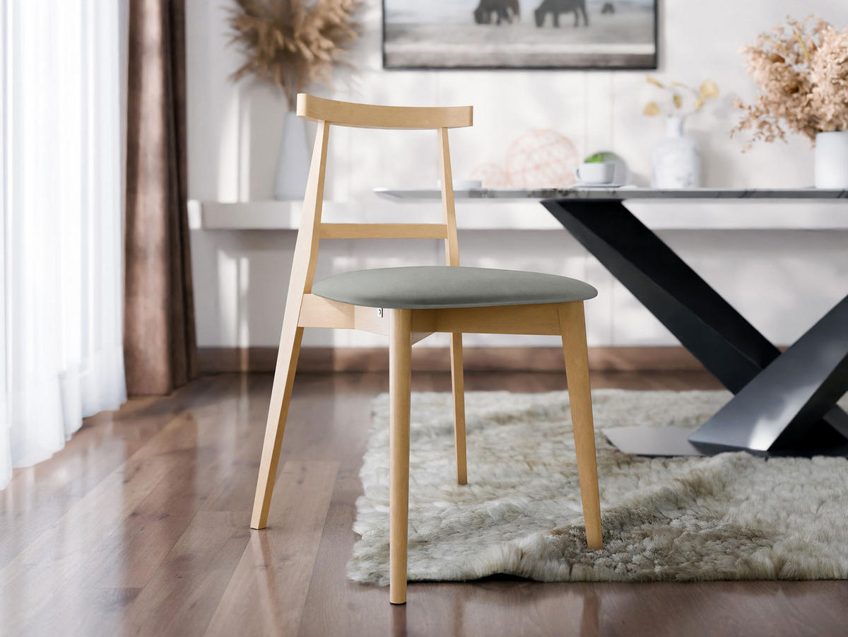 WOHNZIMMER STUHL KT71, Holzfarbe: Buche - Buchefarben/Grau, Holz/Textil (48/75/54cm) - MIRJAN24