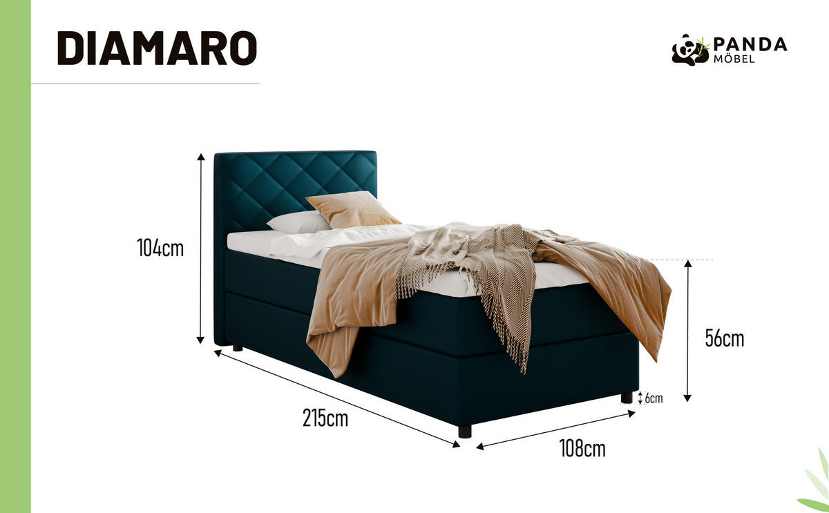BOXBETT Diamaro 100x200 cm mit Bettkasten und Topper - Dunkeltürkis - Türkis, Holz (100/200cm) - Panda Möbel