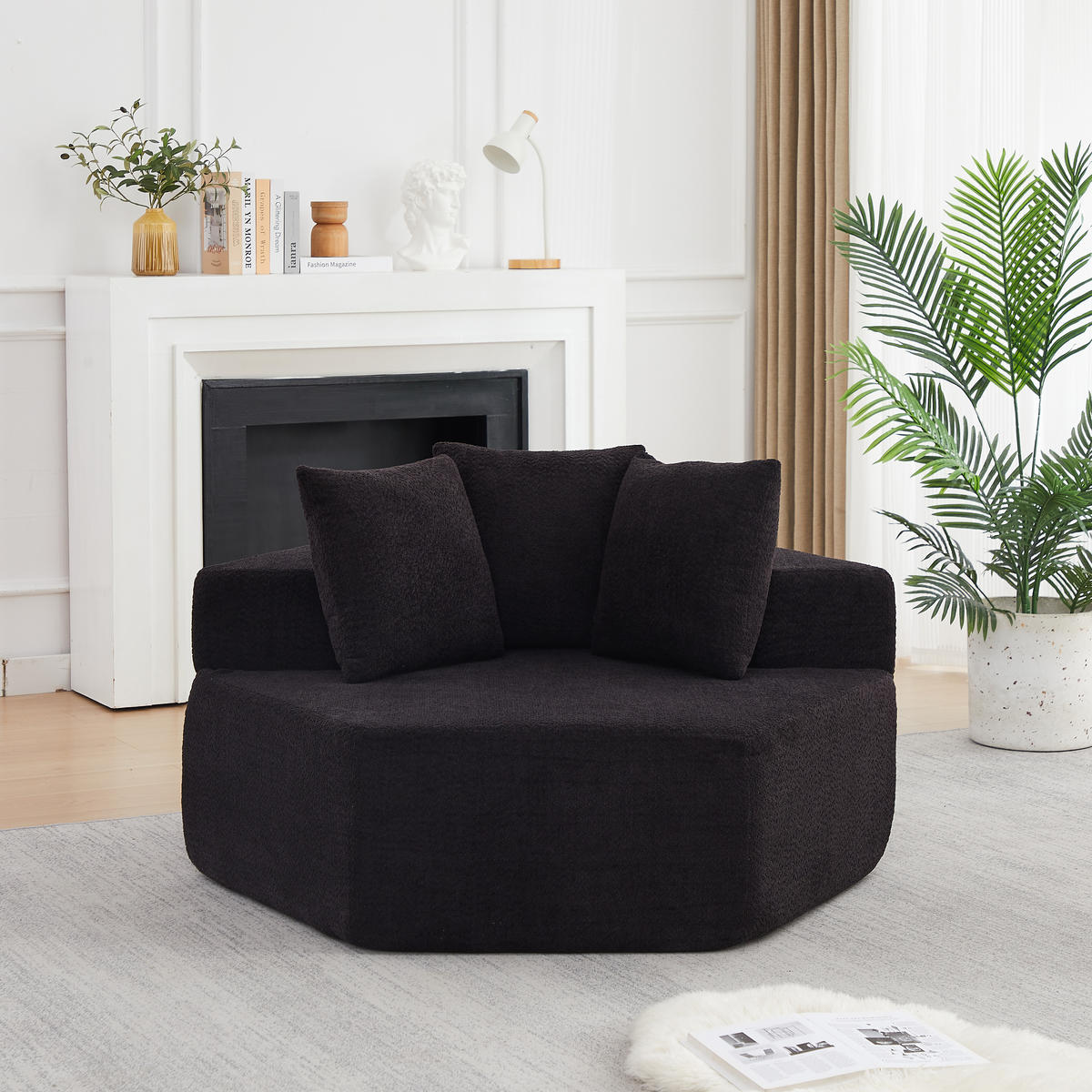 SESSEL DE-34513 sechseckig mit 3 Kissen Schwarz - Schwarz, Textil (122/76/138cm) - ComfortXL