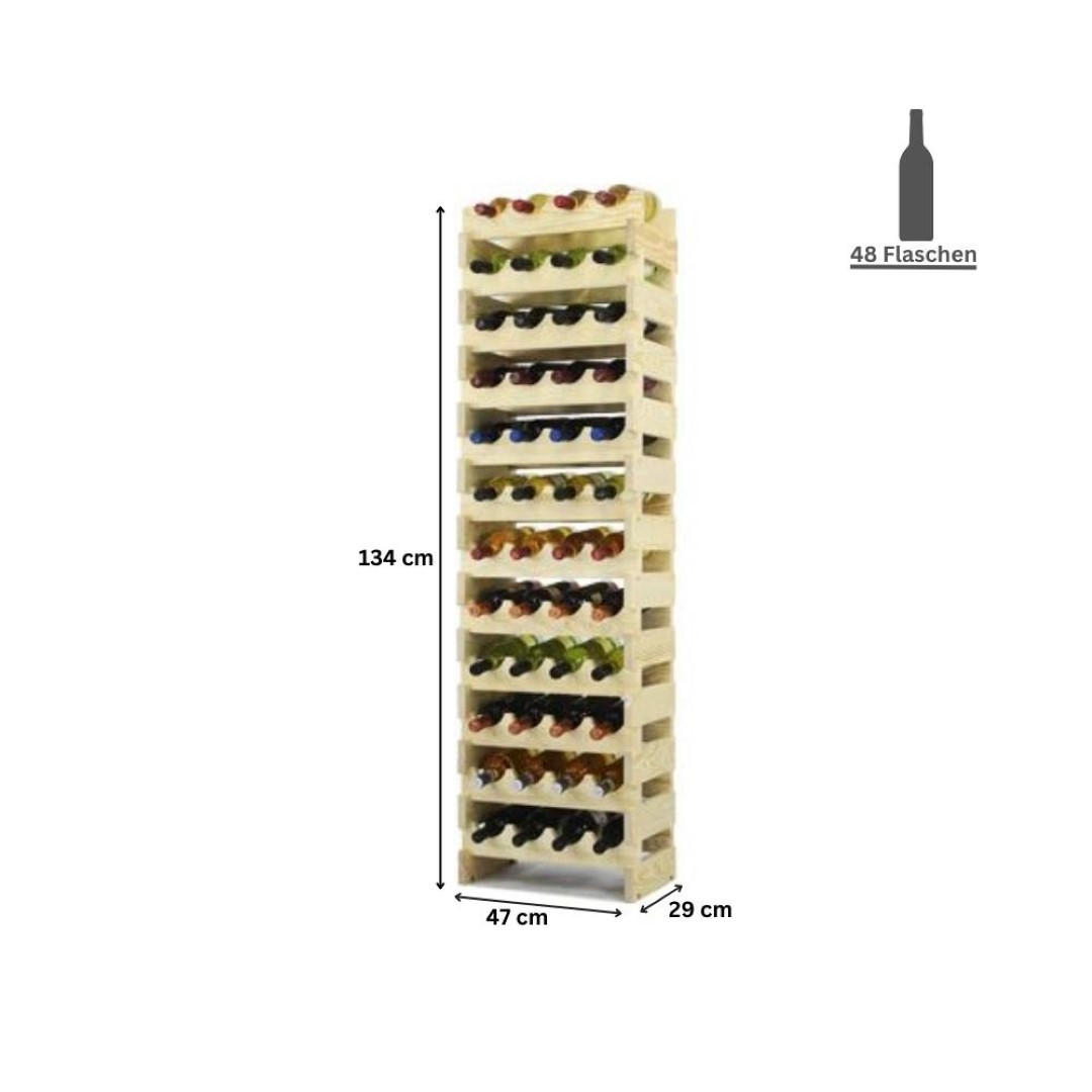 WEINREGAL Vinoteca Flex 134x47x29 cm 48 Flaschen Massives Kiefernholz Braun Geölt - Braun, Holz (47/134/29cm) - PROREGAL