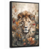 LEINWAND Bilder mit Rahmen - Löwe - Wildtiere - Pflanzen - Natur - Blumen - 20x30 - Beige, Textil (20/30cm) - MuchoWow