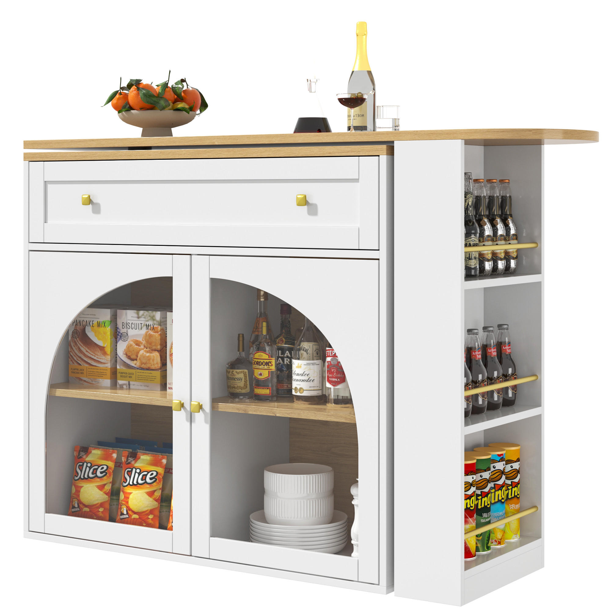 SIDEBOARD 138-204 cm, 360° drehbar, Glastür, Weiß - Weiß, Holz (204/104/39cm)