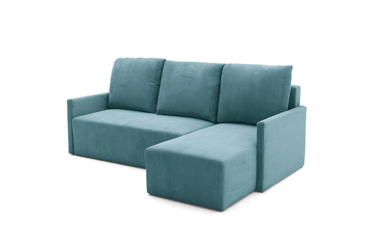 ECKSOFA GARDA L Links mit Schlaffunktion 132x198 Cord Blau - Blau/Schwarz, Holz/Kunststoff (209/145cm) - Muffo
