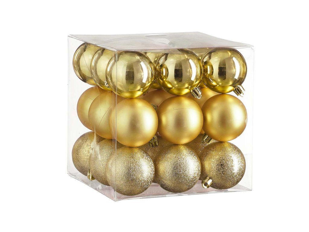 WEIHNACHTSBAUMSCHMUCK-SET 27-teilig Christbaumkugeln Gold Mix, Ø 6 cm, Kunststoff - Goldfarben, Kunststoff (30/30/30cm) - LAALU
