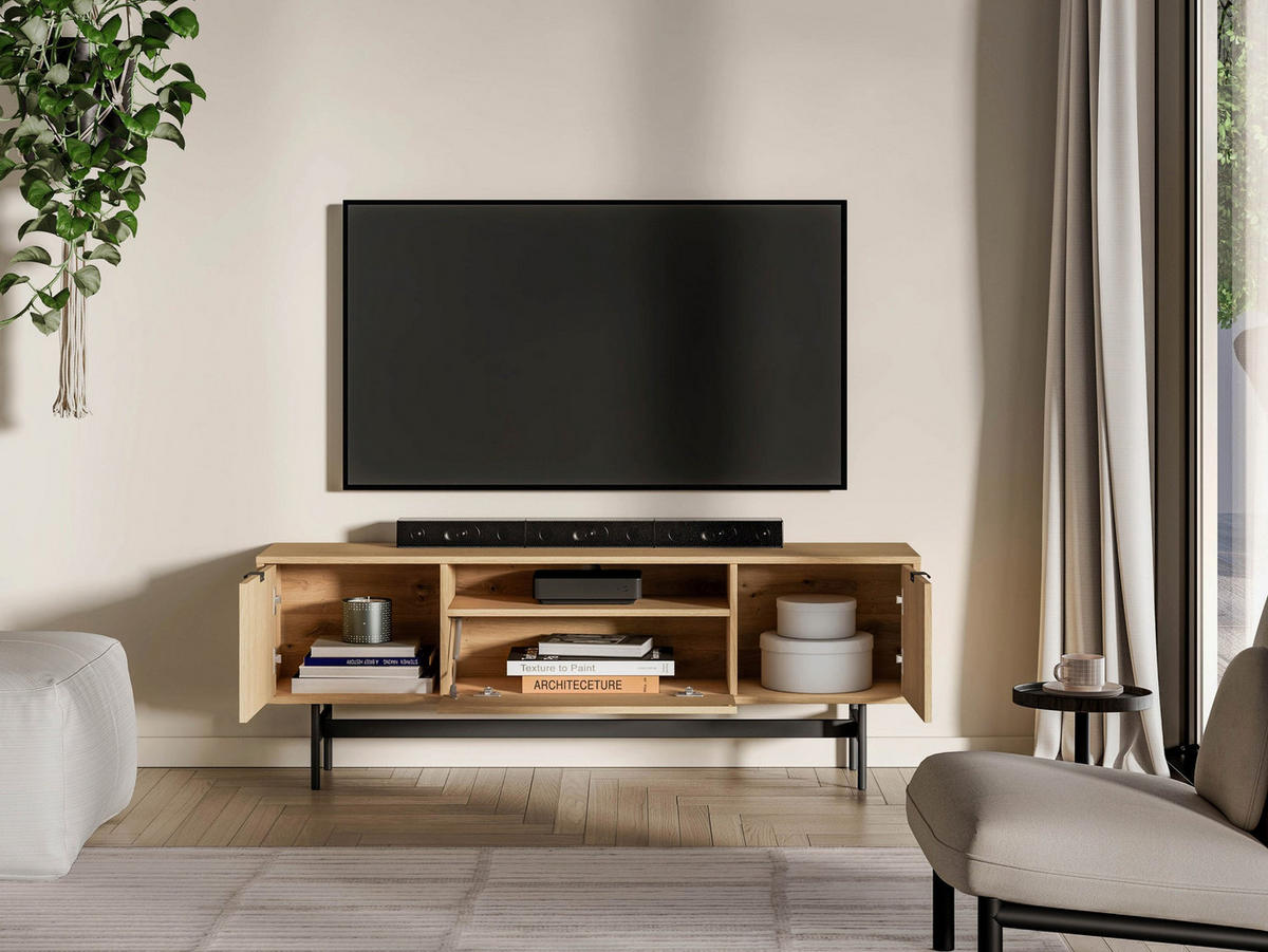 TV-LOWBOARD Heggers 3-türig, Eiche Mavelie, 150 cm - Eichefarben/Schwarz, Holzwerkstoff (150/53.2/33cm) - Selsey