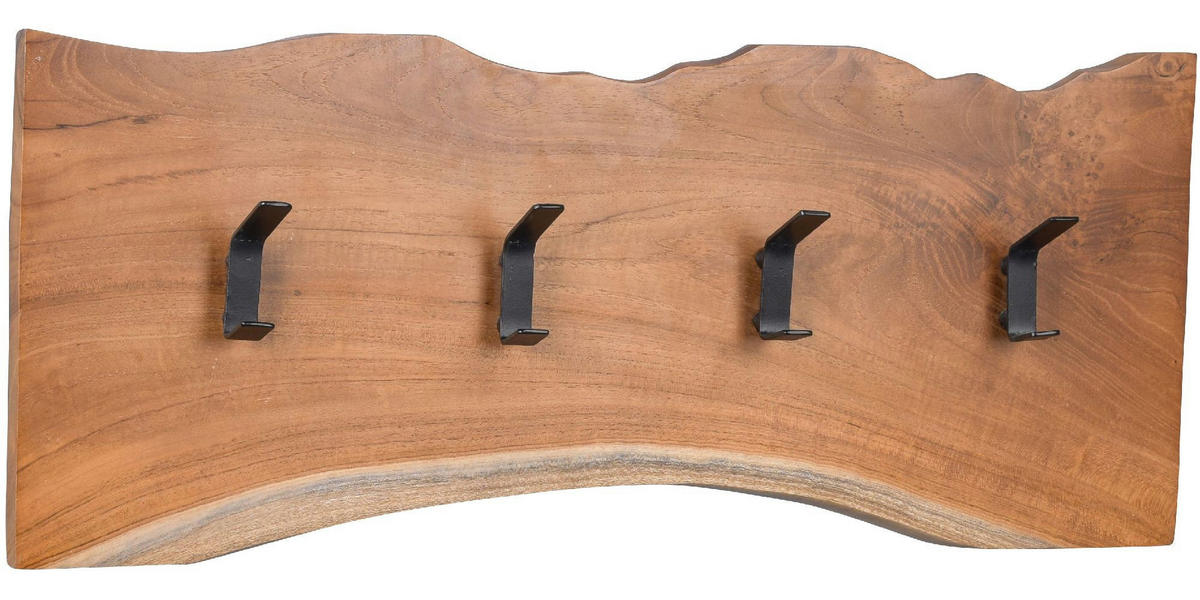 GARDEROBENLEISTE Alaska 2 Baumkante Teakholz massiv 60/25/7 cm - Schwarz, Holz (25/2.75/7cm) - M2 Kollektion