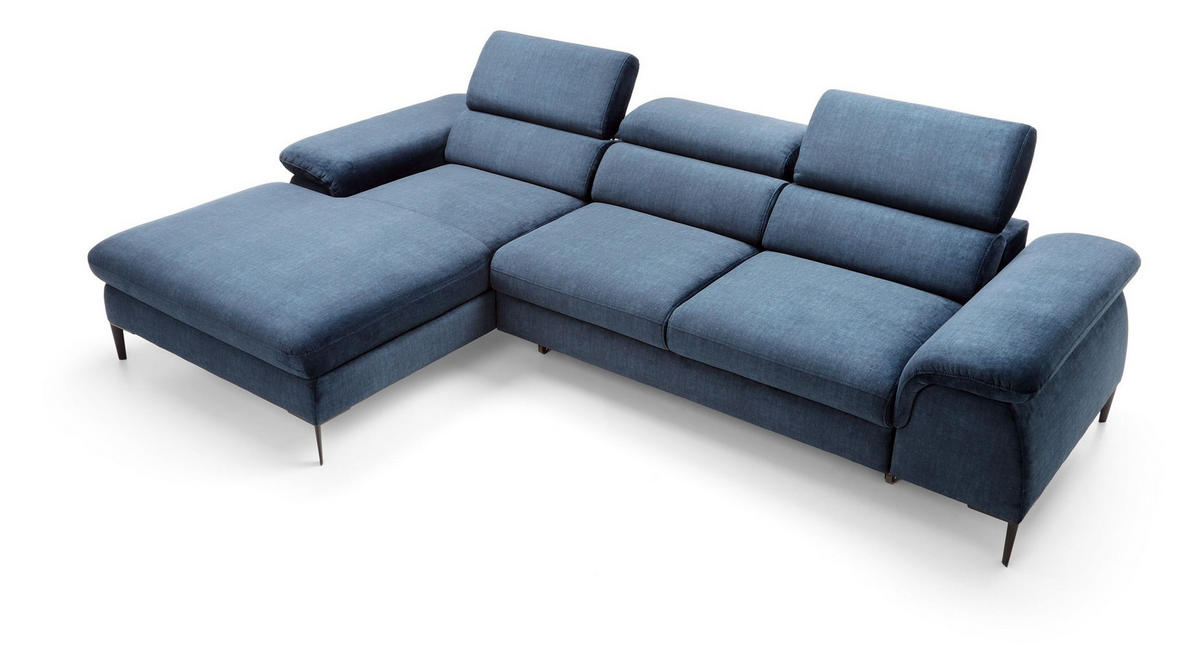 ECKSOFA MESTO Blau Velours-Stoff mit Schlaffunktion - Blau, Holz (288/182cm) - MASSENO