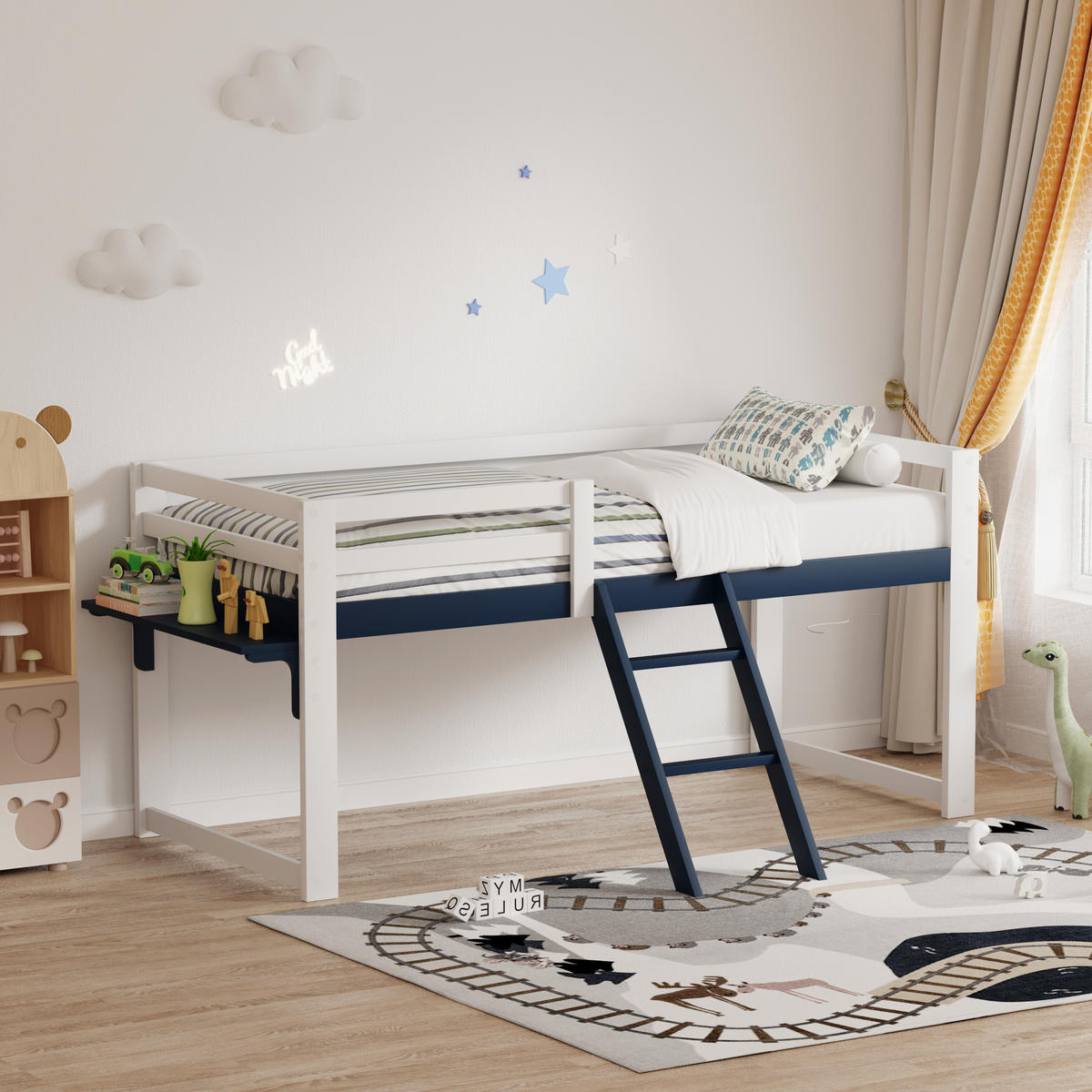 HOCHBETT 90/200 cm Weiß + Marineblau - Blau/Weiß, Holz