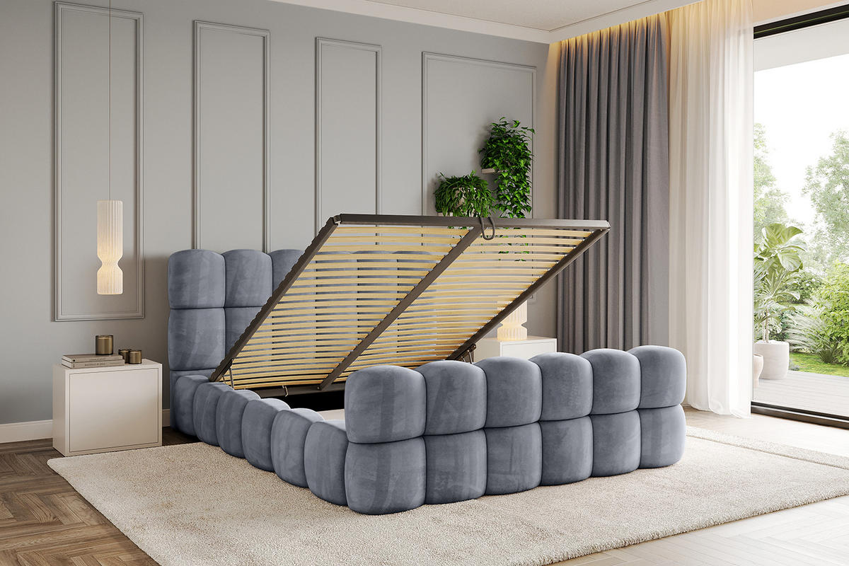 POLSTERBETT mit Bettkasten, Fußteil und Lattenrost, Boxbett ohne Matratze - LEYA-Z 120x200 Grau - Grau, Holzwerkstoff/Textil (120/200cm) - ALTDECOR
