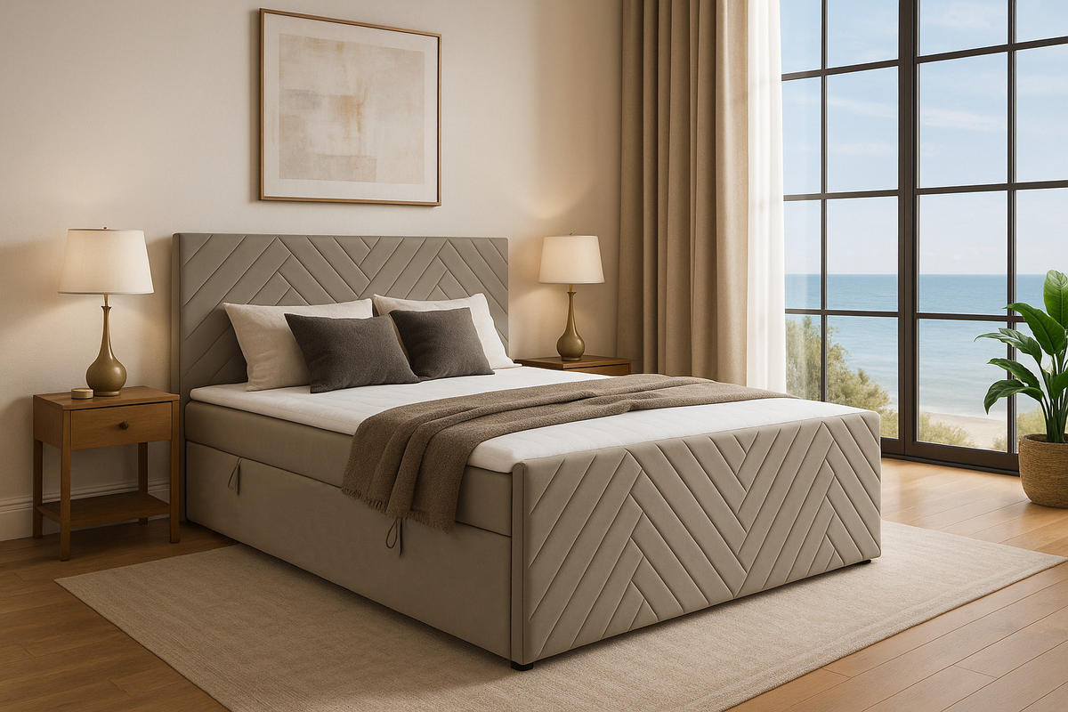 BOXSPRINGBETT NOVA mit Topper und Bettkasten, Beige, 120x200 cm - Beige, Textil (120/200cm) - KS Home Concept