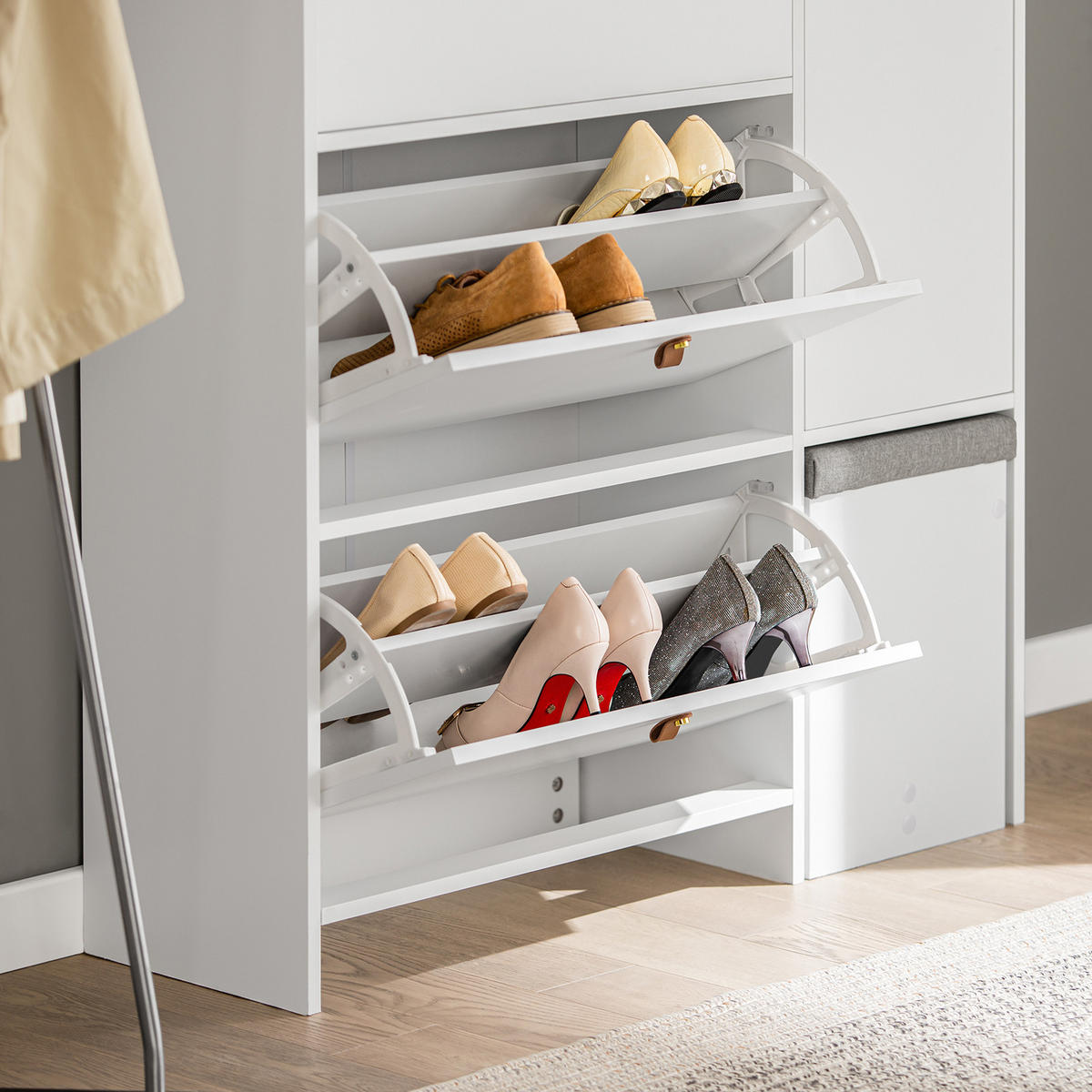 SCHUHSCHRANK Weiß - Weiß, Holzwerkstoff (95/121/30cm) - SoBuy